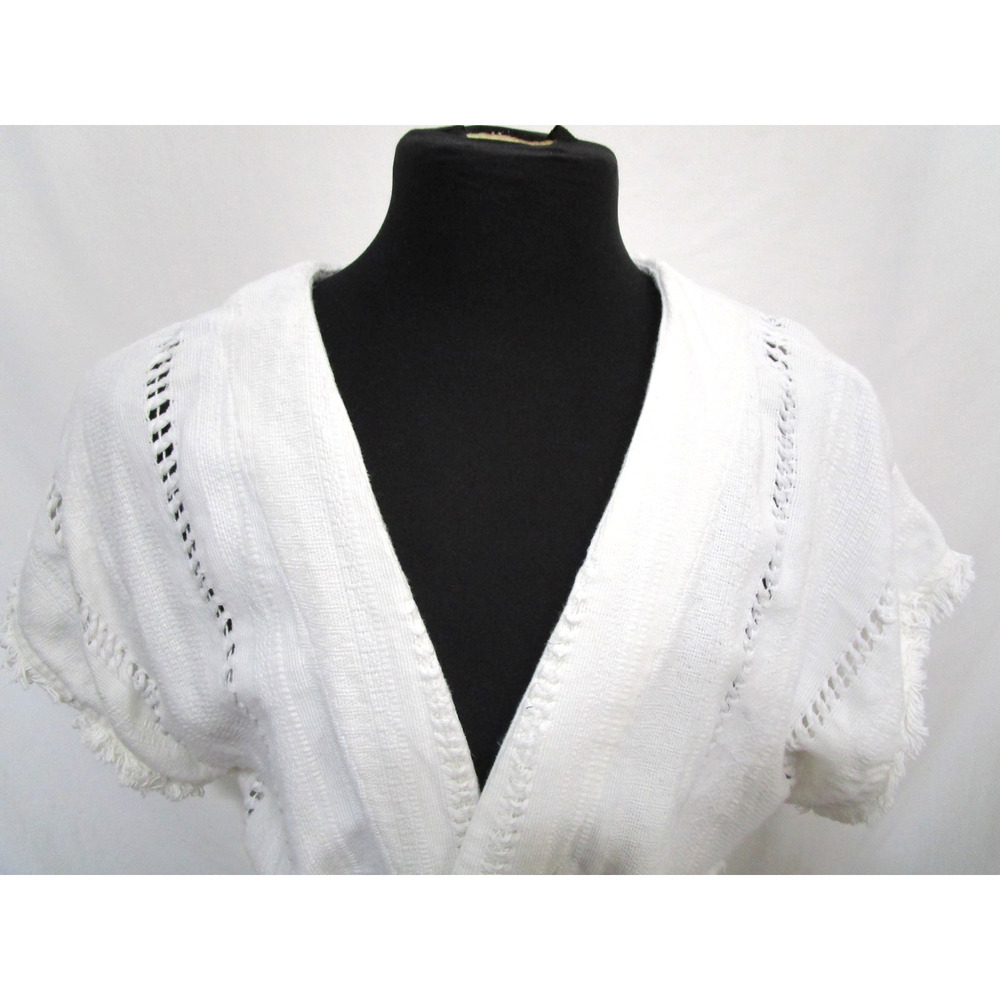 Vintage Handwoven Mexican White Belted Boho Wrap Shirt Women Sz M/L - Picture 7 of 13